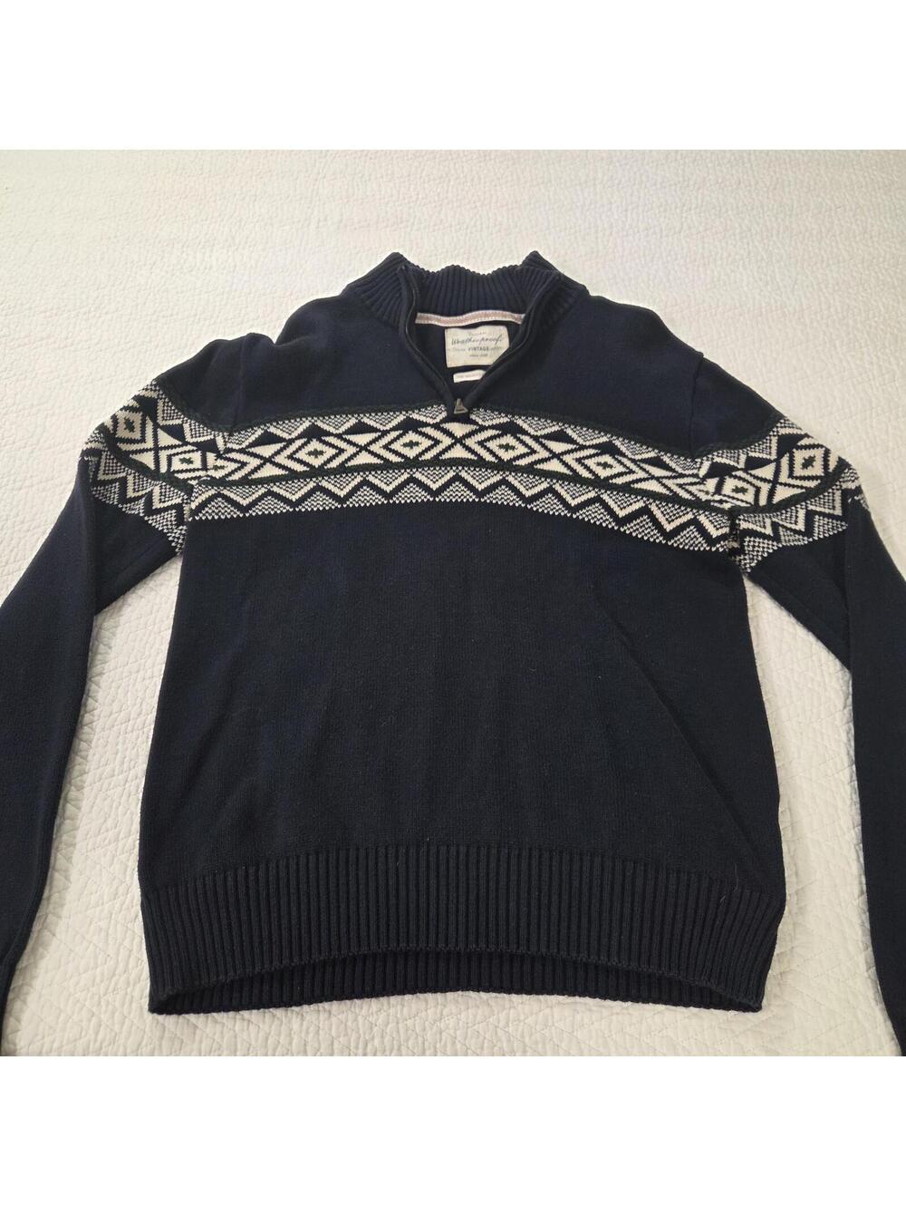 Weatherproof Vintage Men's Navy‎ Cream Fair Isle Quarter Zip,